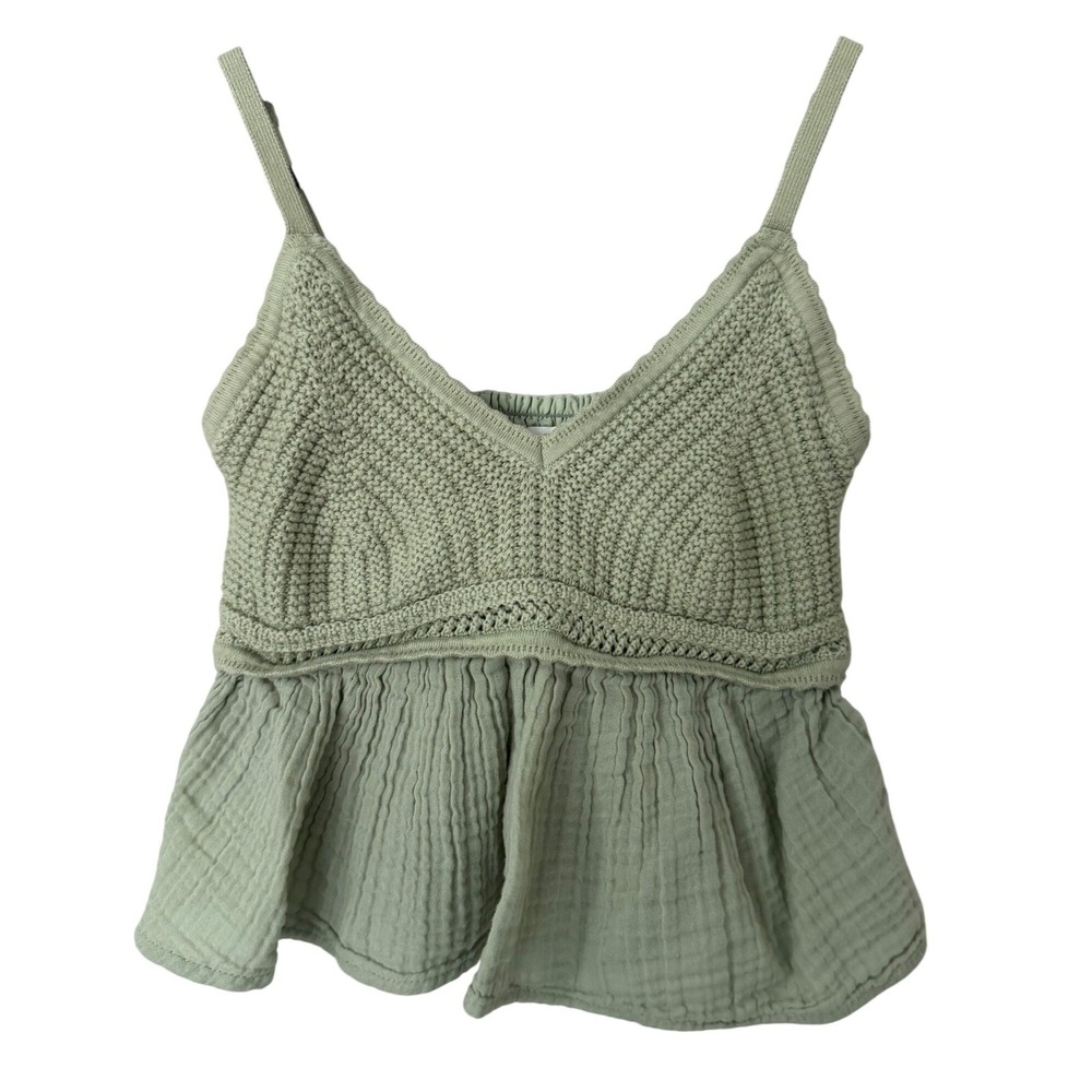 Hollister Sage Green Crochet Peplum Cami Top Size M 100% Cotton 340F2850